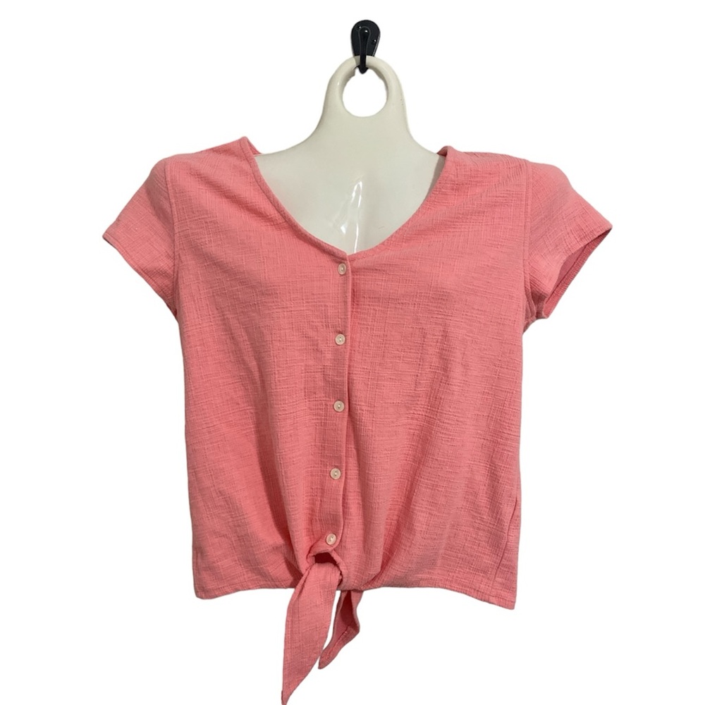 J. Crew short sleeve pink button down tie front blouse